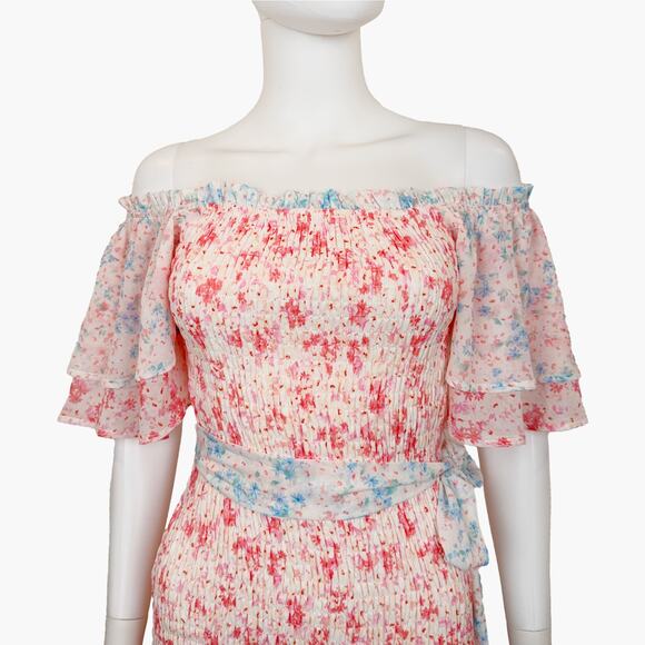 NWT AURA "Sugar Rush" Flutter Sleeve Floral Print Mini Dress (Pink | Size S) - Picture 6 of 11
